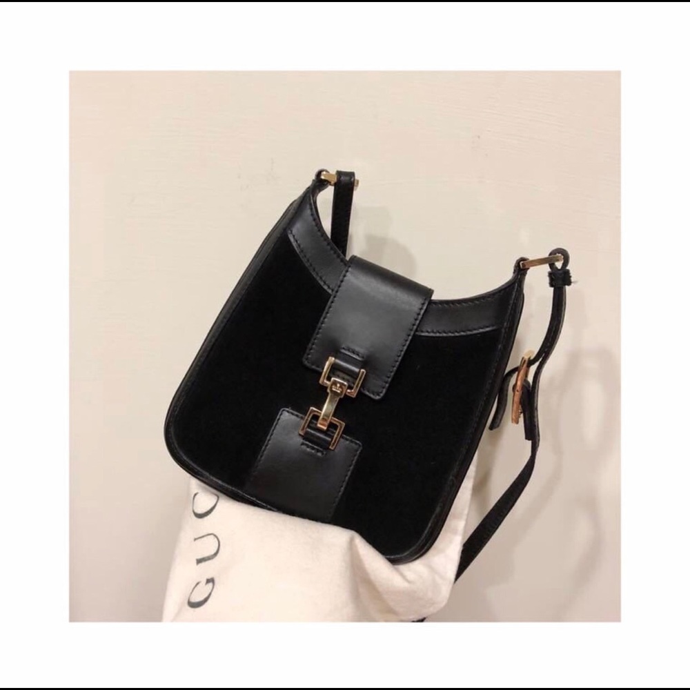 Gucci vintage suede black leather crossbody bag